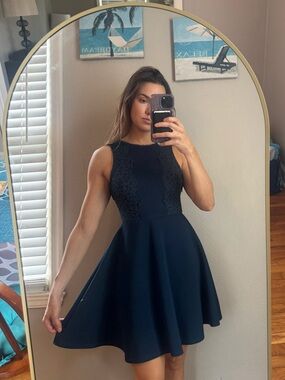 Dark Navy Sleeveless Fit-and-Flare Mini Dress